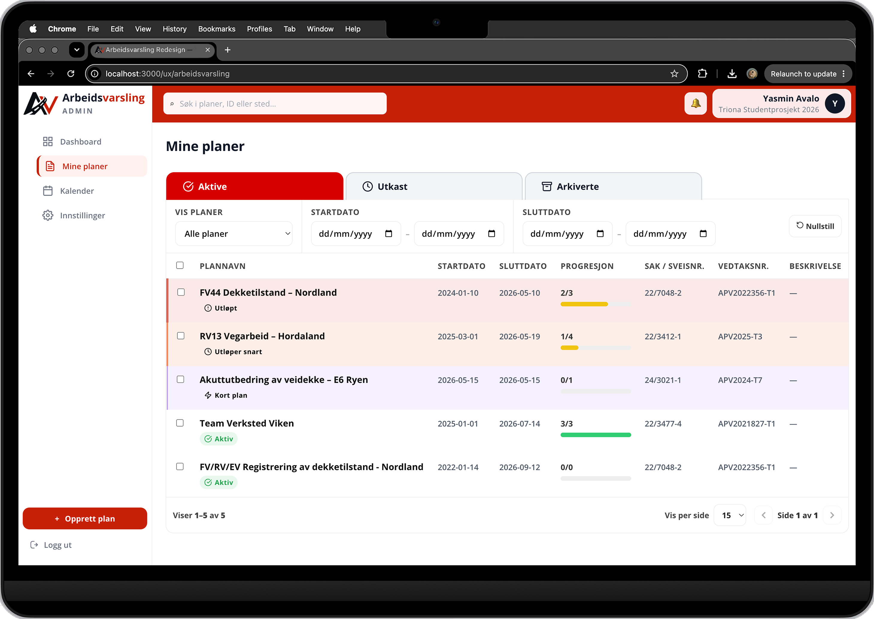 Plans Page final coded screen