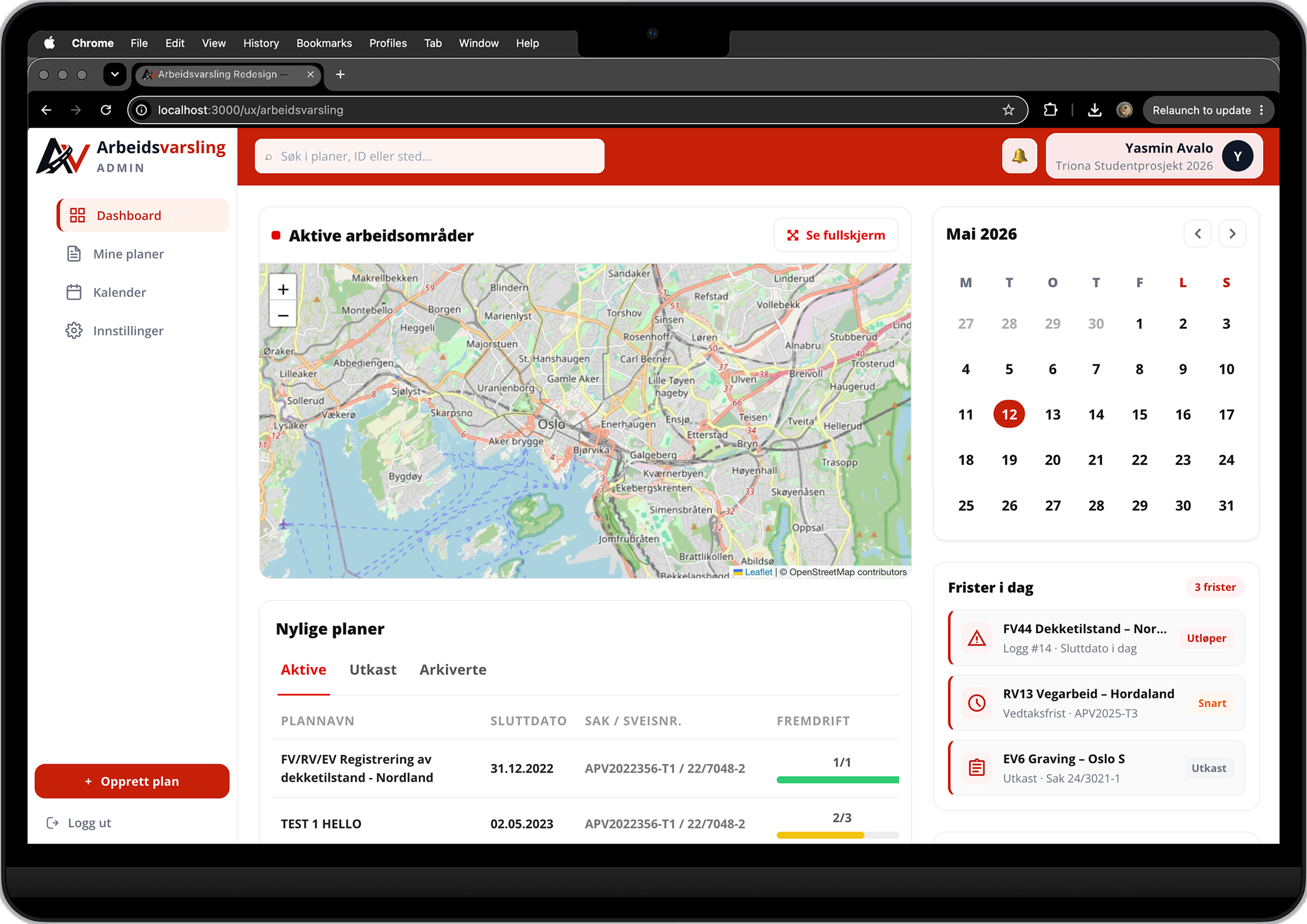 Dashboard final coded screen