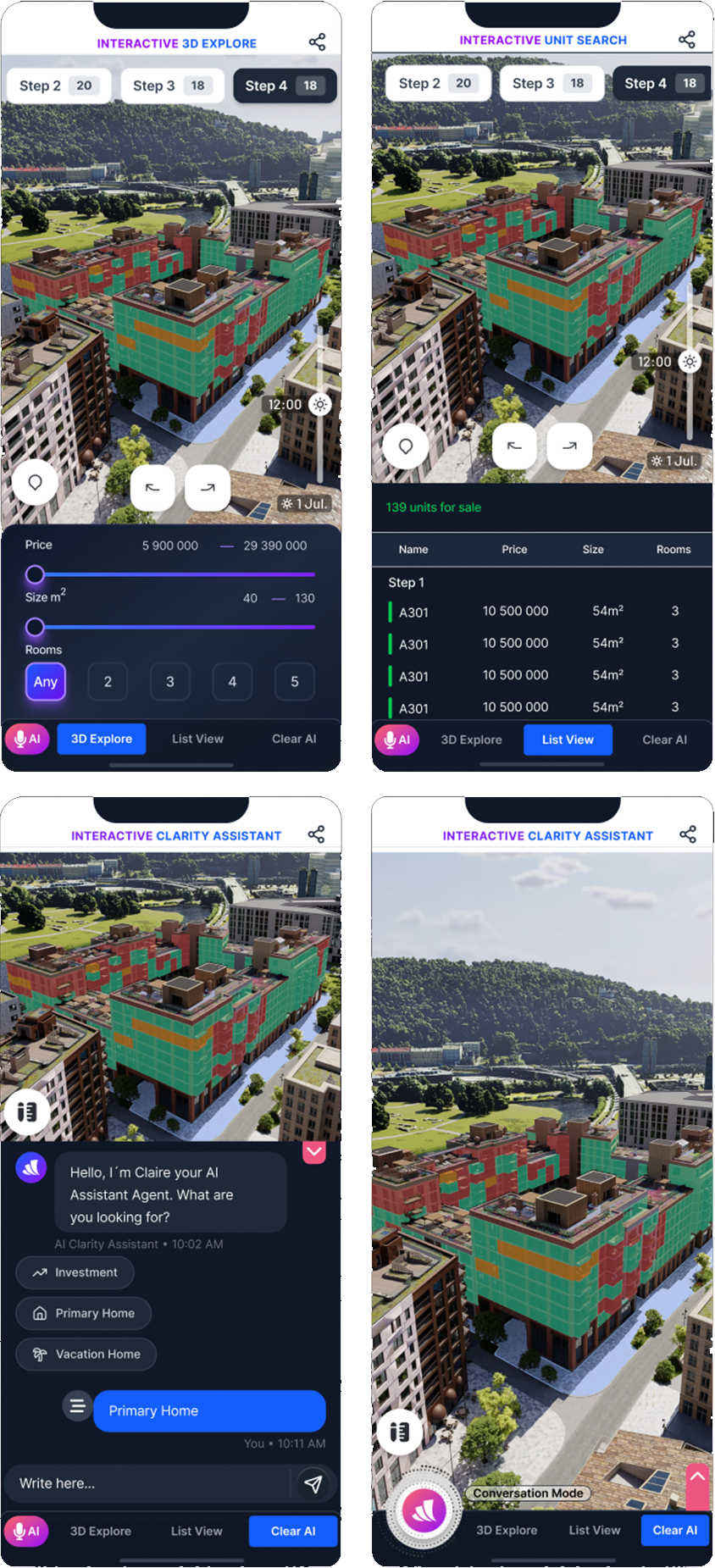 Buyer-facing layer wireframe, Claire AI clarity assistant